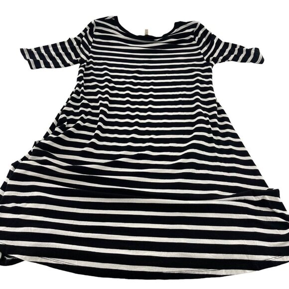 Greige Black & White Striped Short Sleeve Swing Dress Large Beach Stretch - Picture 7 of 8